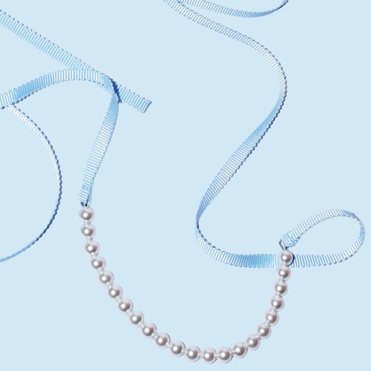 Collier en Métal Avec Perle Ruban Bleu Ciel