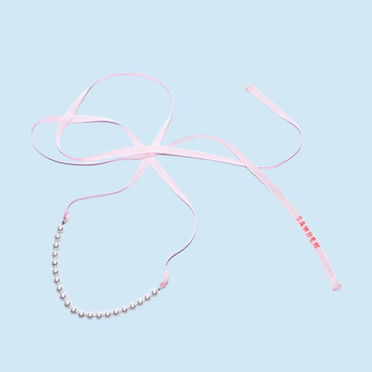 Collier en Métal Avec Perle Ruban Rose Poudré