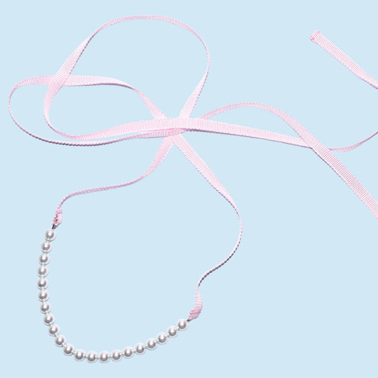 Collier en Métal Avec Perle Ruban Rose Poudré