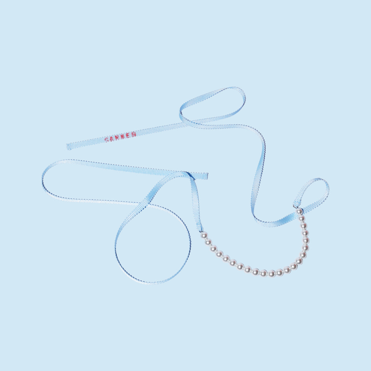 Collier en Métal Avec Perle Ruban Bleu Ciel