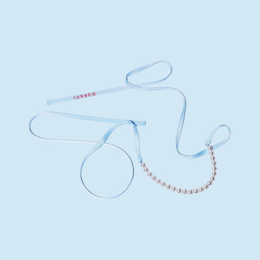 Collier en Métal Avec Perle Ruban Bleu Ciel