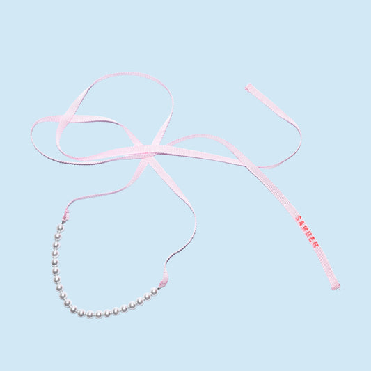 Collier en Métal Avec Perle Ruban Rose Poudré