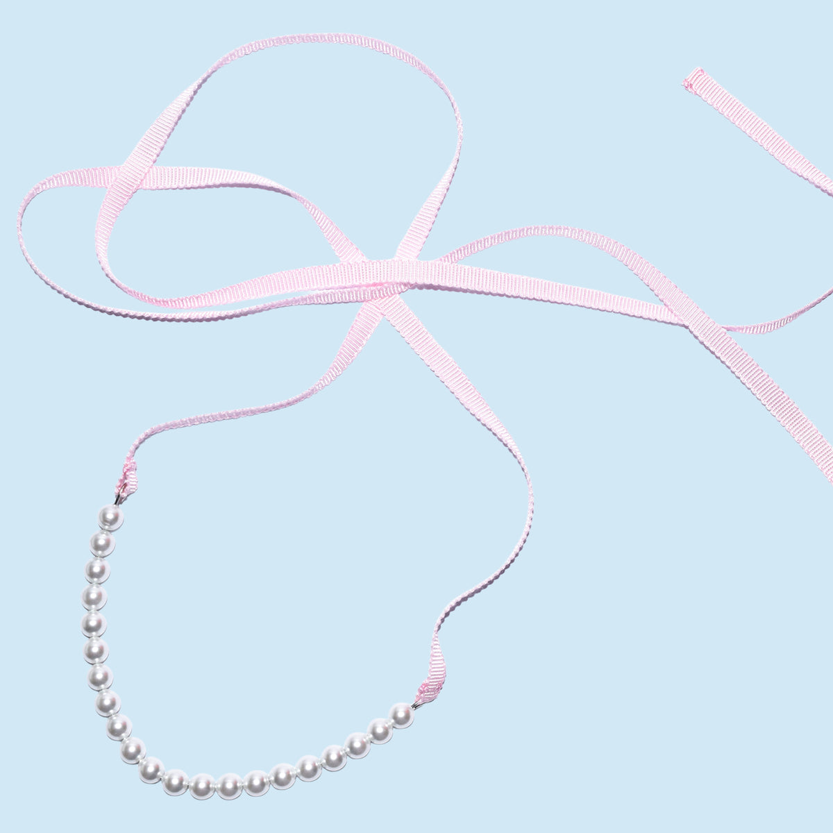 Collier en Métal Avec Perle Ruban Rose Poudré