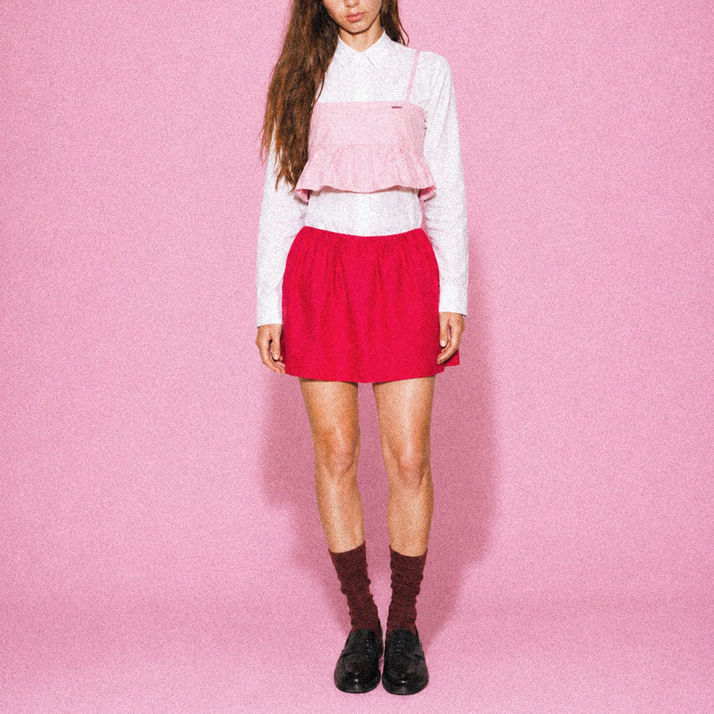 Red Cotton Gabardine Mini Skirt