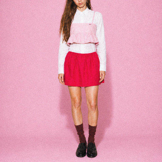 Red Cotton Gabardine Mini Skirt